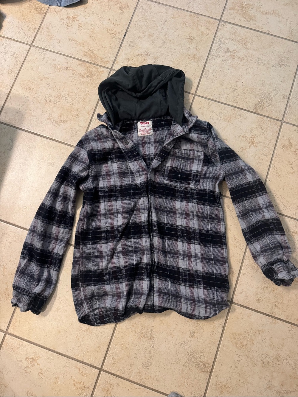 Boys Levi hooded Flannel Shirt Jacket - Gray Plaid size XL